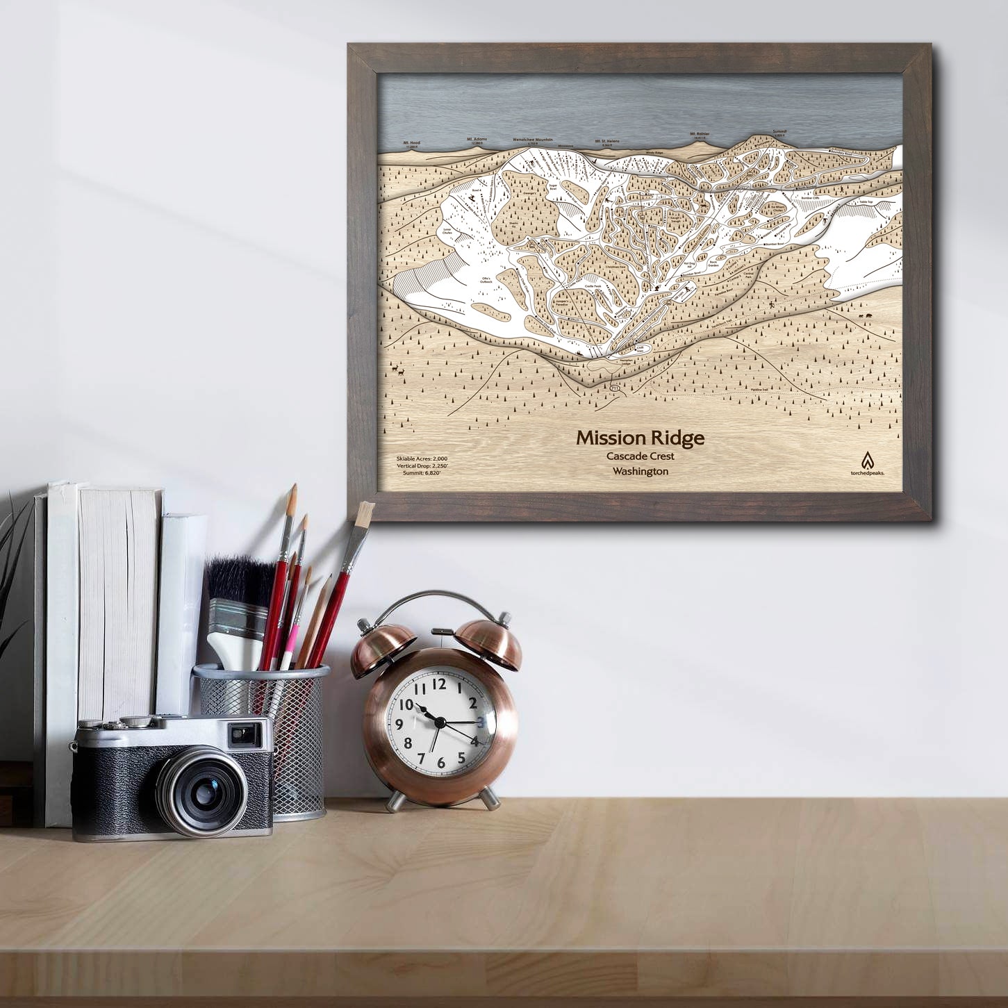 Mission Ridge Ski Trail Map | 3D Wood Mountain Art | Torched Peaks