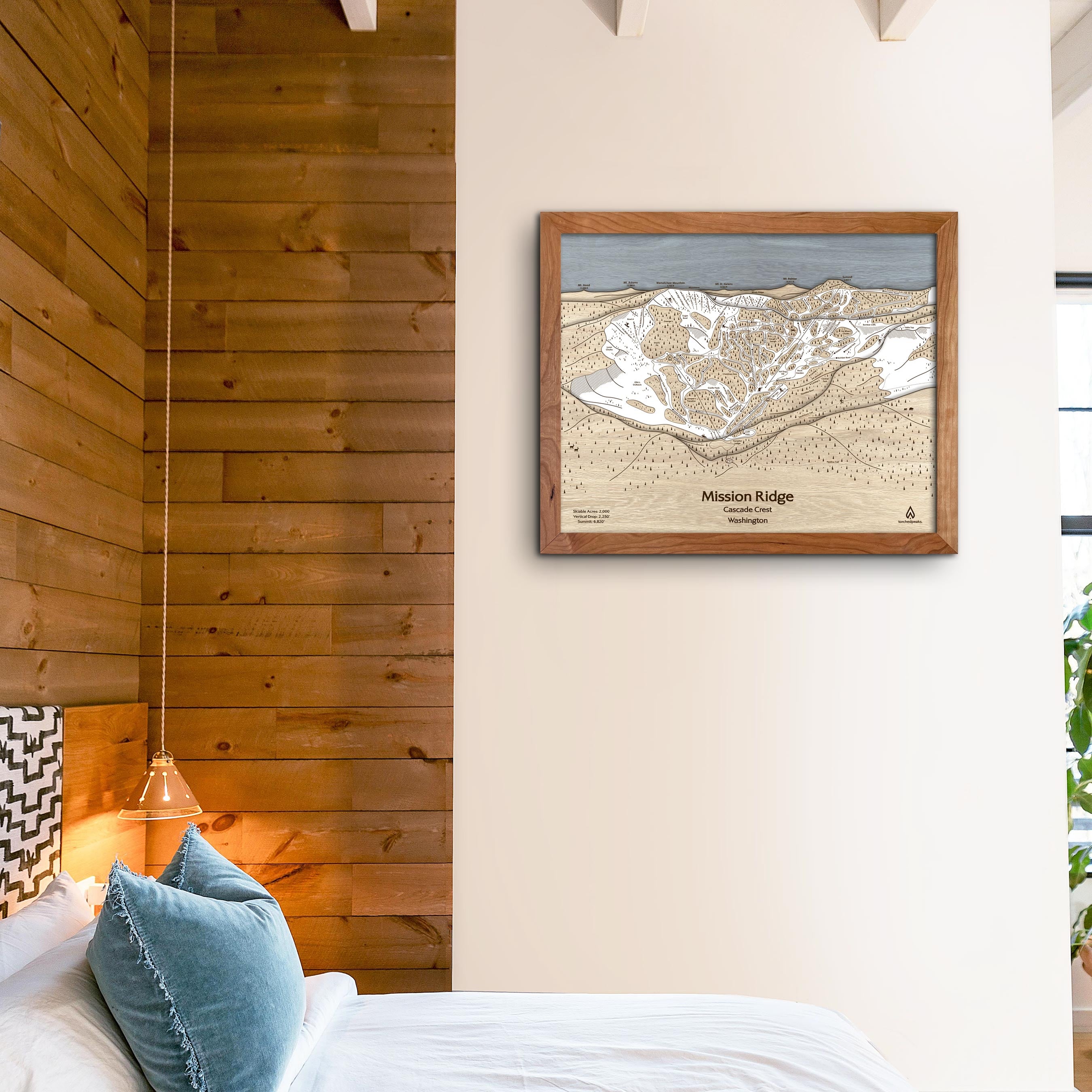 Mission Ridge Ski Trail Map | 3D Wood Mountain Art | Torched Peaks