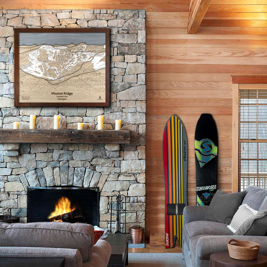 Mission Ridge Ski Trail Map | 3D Wood Mountain Art | Torched Peaks
