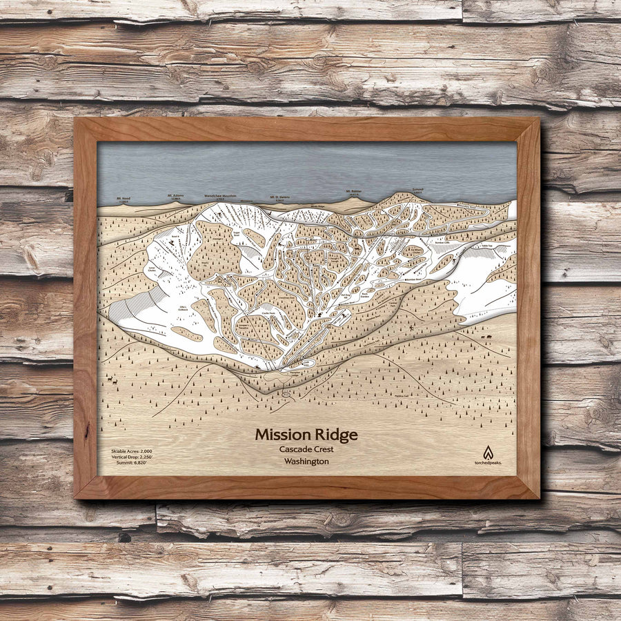 Mission Ridge, WA Ski Trail Map Art | 3D Wood Mountain Art