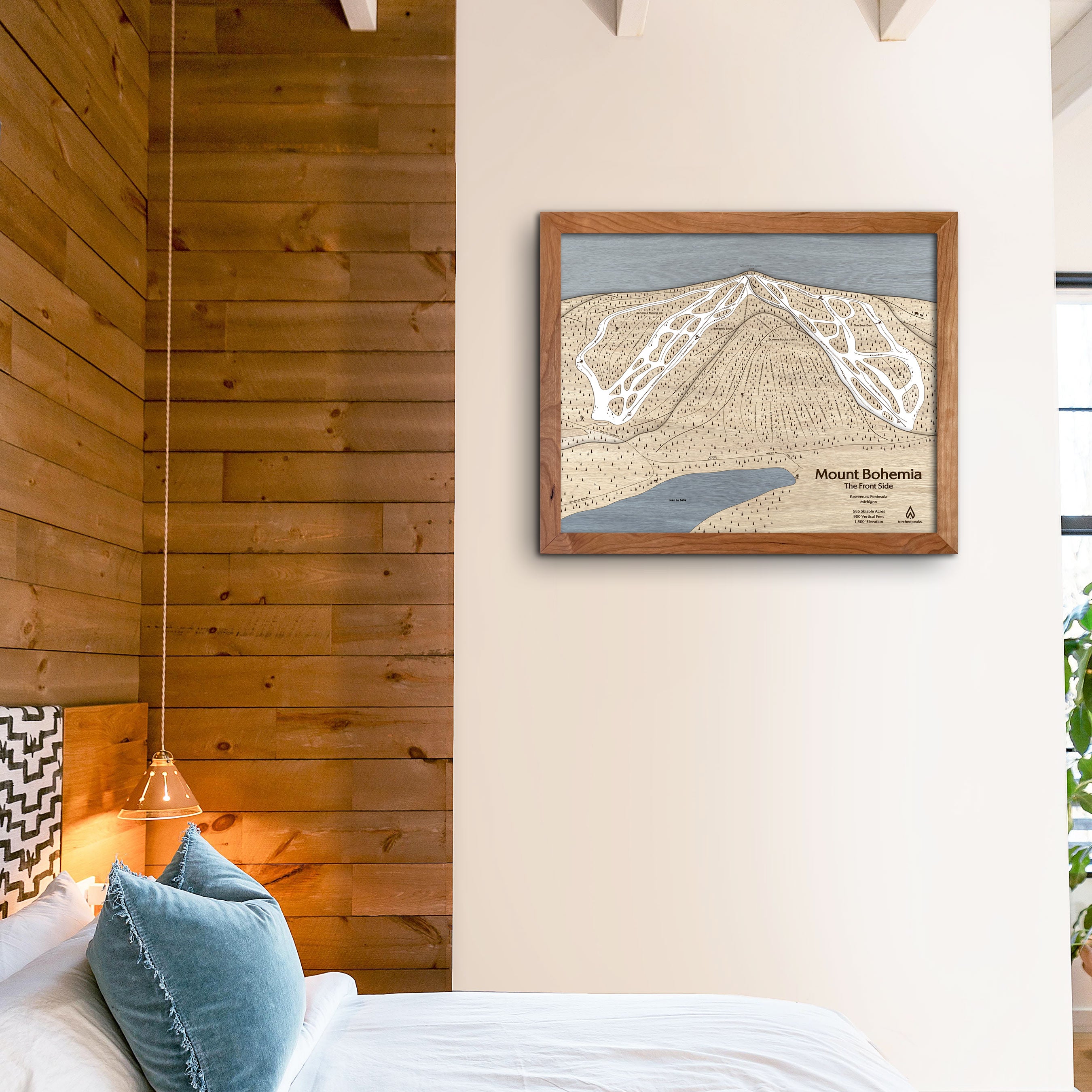 Mount Bohemia, MI Ski Trail Map | Laser-engraved wood mountain art | Torched Peaks