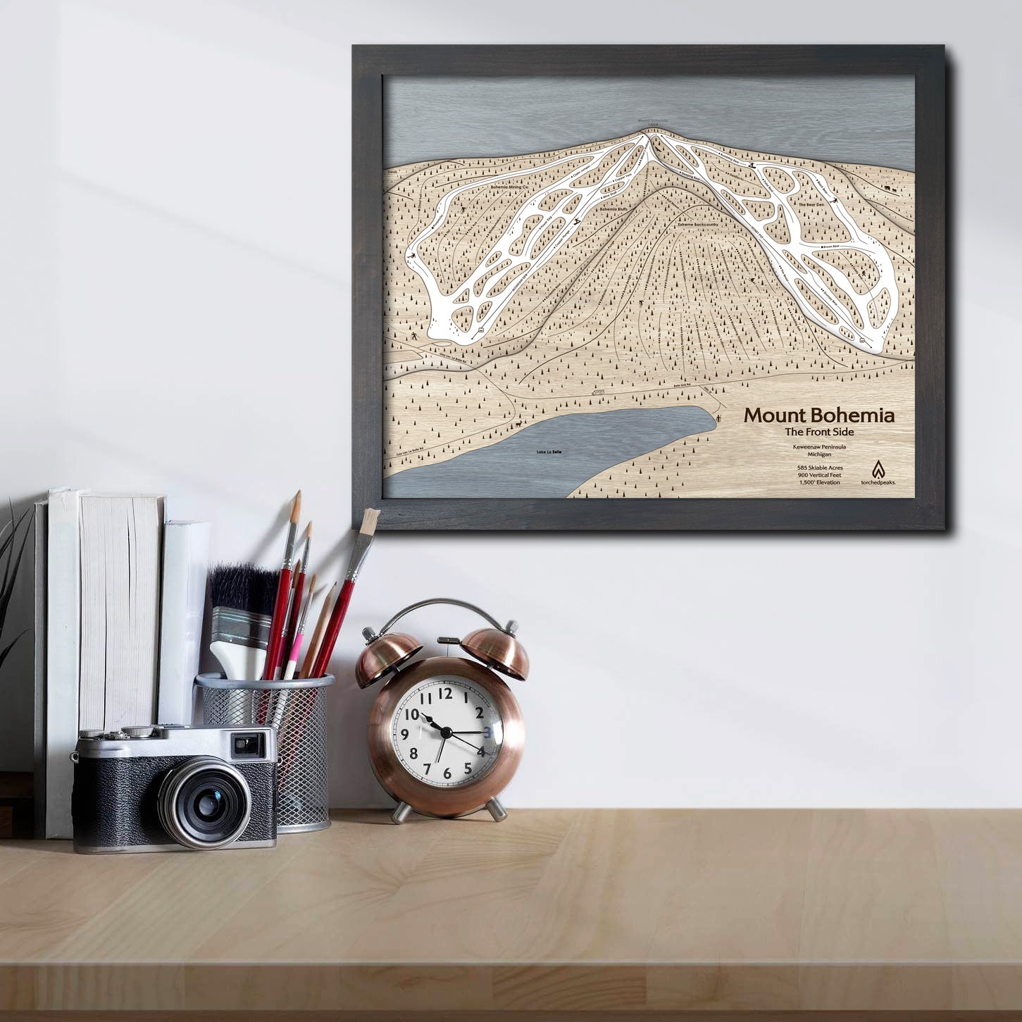 Mount Bohemia, MI Ski Trail Map | Laser-engraved wood mountain art | Torched Peaks