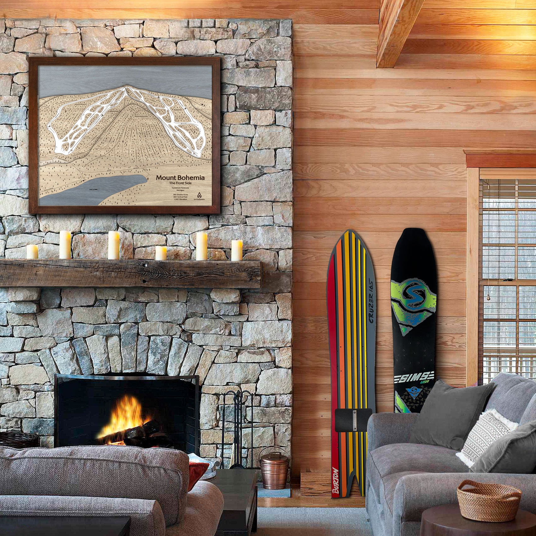 Mount Bohemia, MI Ski Trail Map | Laser-engraved wood mountain art | Torched Peaks