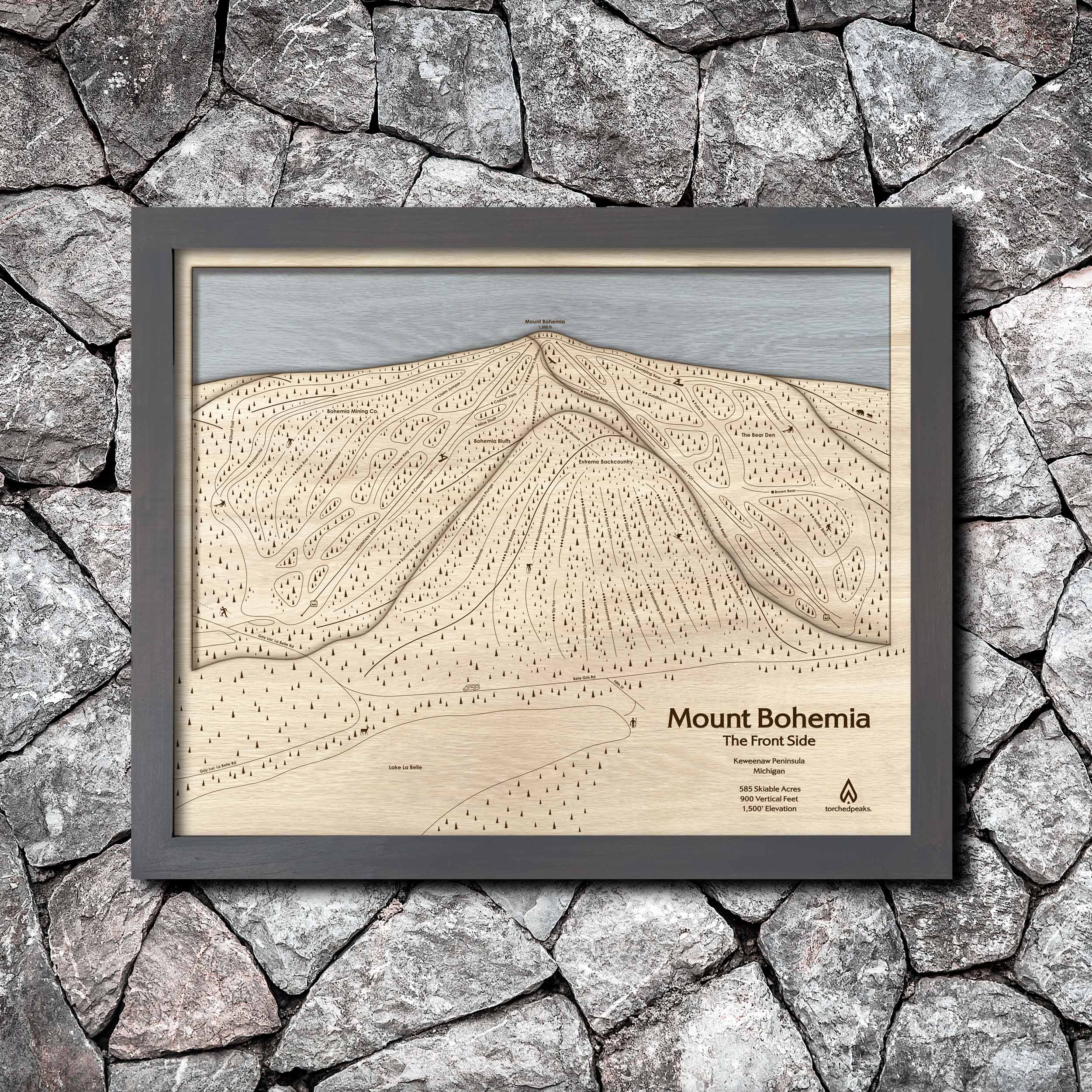 Mount Bohemia Ski Trail Map | 3D Wood Ski Resort Art