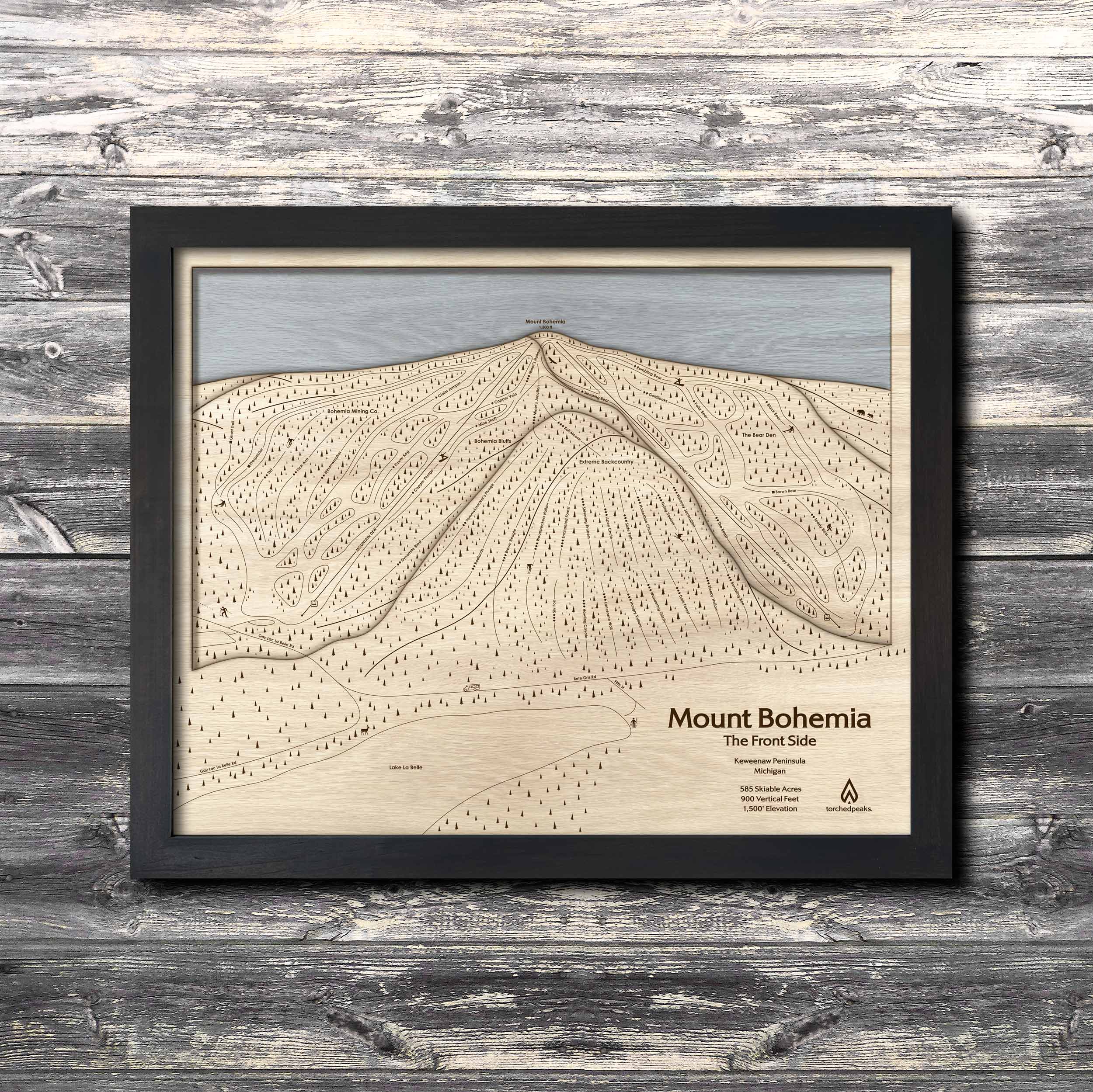 Mount Bohemia Ski Trail Map | 3D Wood Ski Resort Art