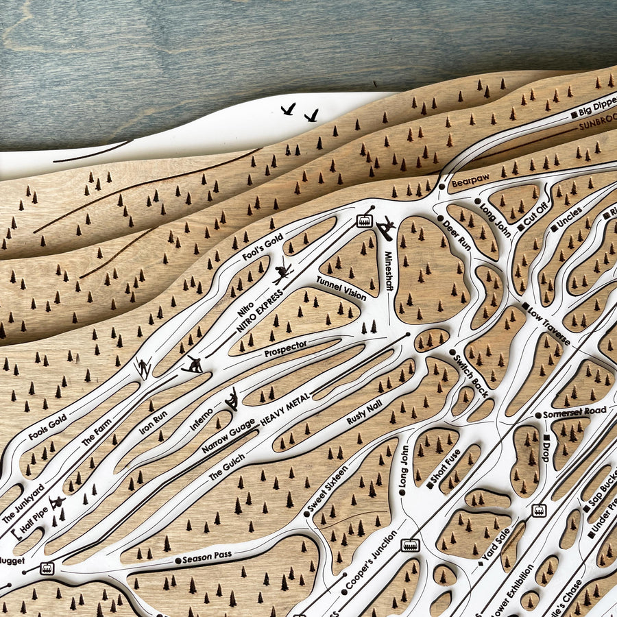 Mount Snow Map, Wooden Ski Map Wall Art