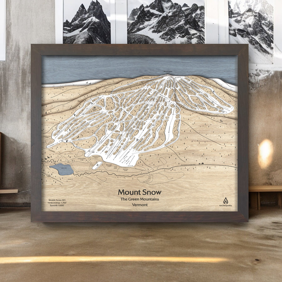 Mount Snow Framed Ski Map, 3D Wood Ski Map