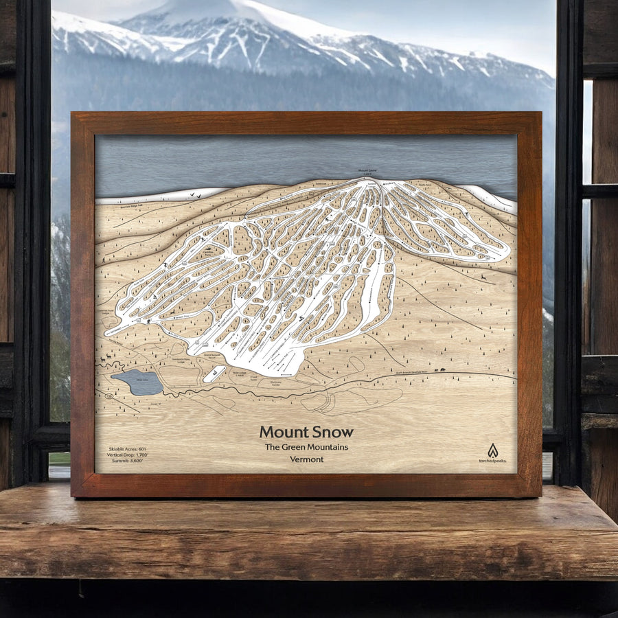 Mount Snow Vermont Ski Resort Map, Wooden Mountain Art