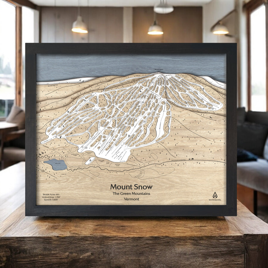 Mount Snow Map, Laser-Cut Wooden Map of Mount Snow Ski Resort in Vermont