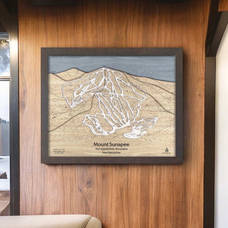 Mount Sunapee NH Ski Resort Map Art, 3D Wood Mountain Art