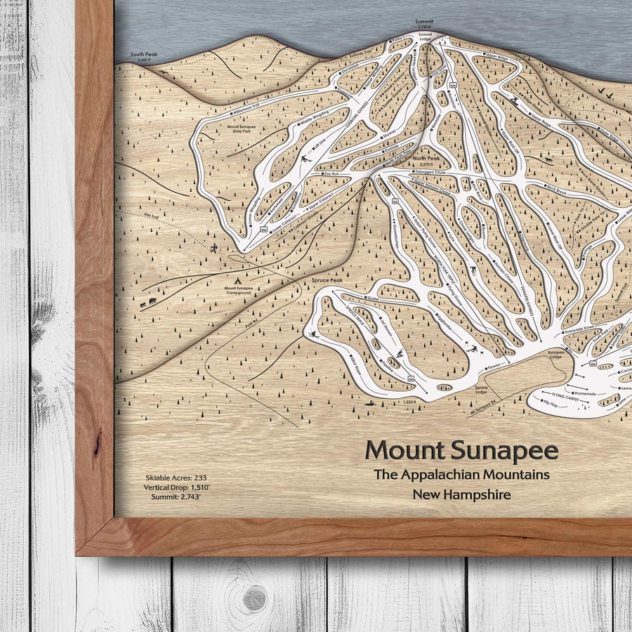 Mount Sunapee Laser Engraved, Wooden Ski Trail Map