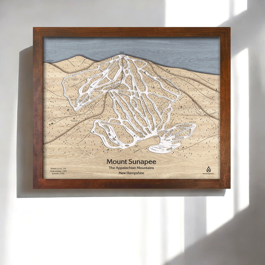 Mount Sunapee 3D Wood Map, Ski Slopes Mountain Art, Designed by Artist Shawn Orecchio