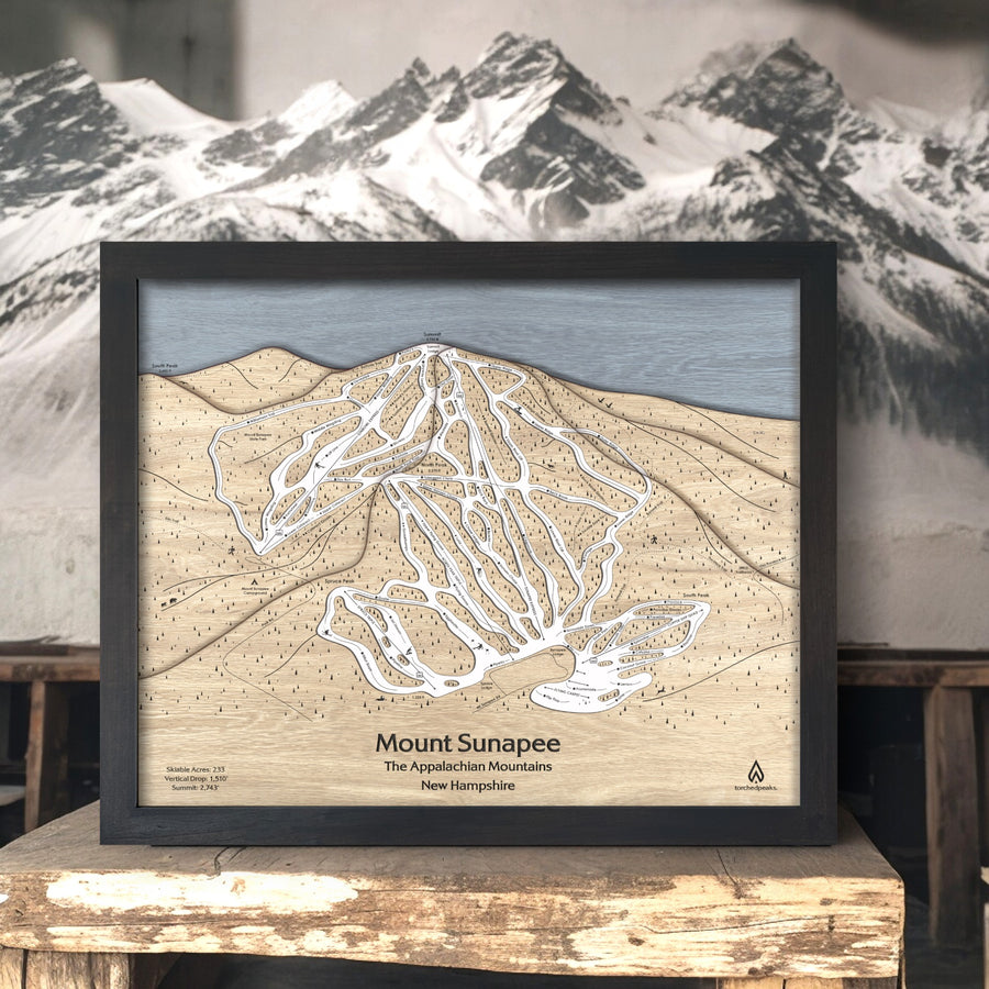 Mount Sunapee 3D Layered Wood Map, Ski House Decor, Unique Gifts for Skiers