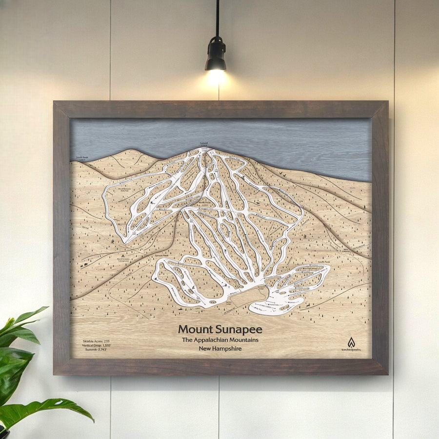 Mount Sunapee Ski Trail Map, 3D Wood Map, Ski Cabin Decor