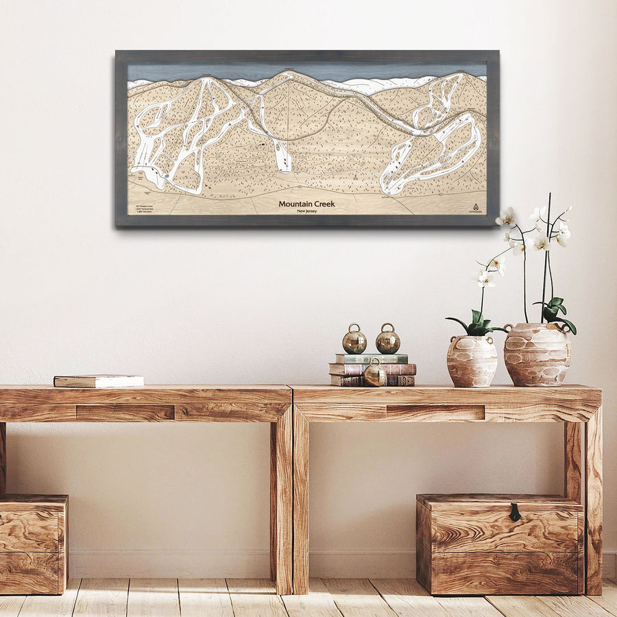 Skiing Art for your home or office: Mountain Creek Panoramic Wood Map Art