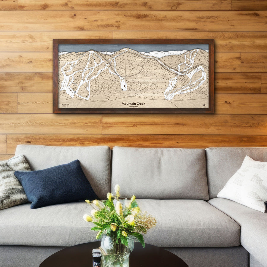 Ski Cabin Decor: 3D Wood Map of Mountain Creek Ski Resort, New Jersey