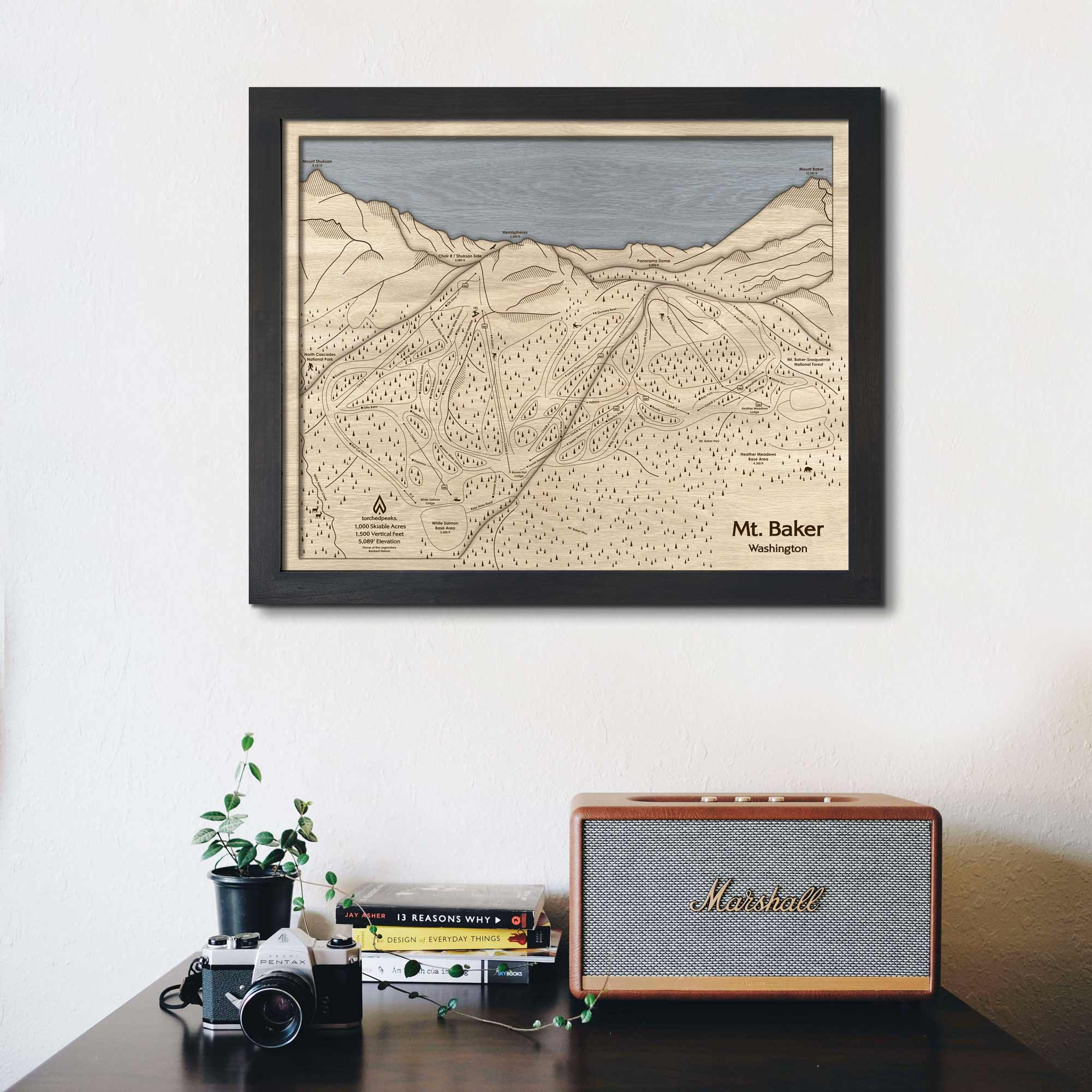 Mt Baker WA Ski Trail Map | 3D Wooden Ski Slope Art