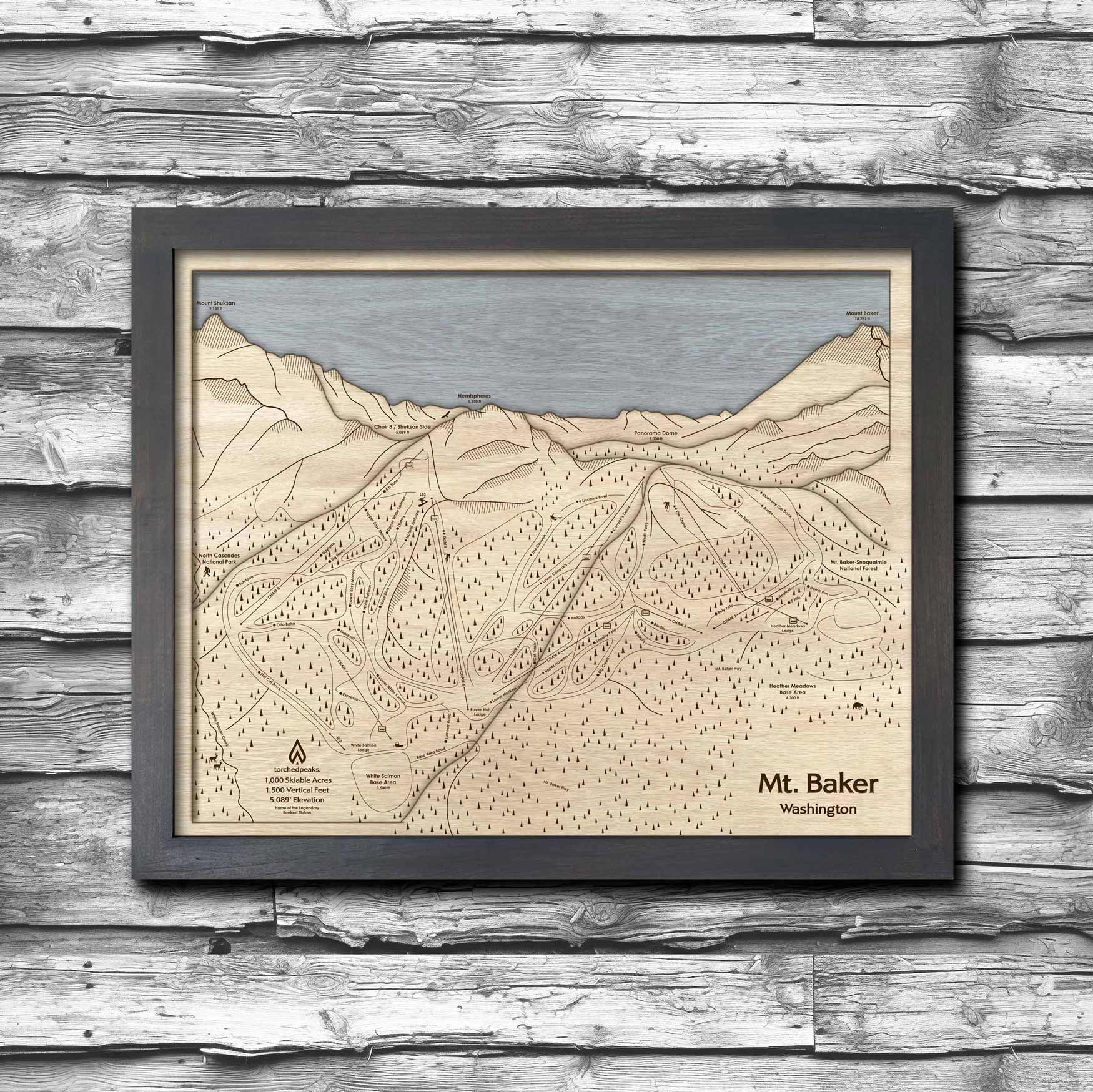Mt Baker WA Ski Trail Map | 3D Wooden Ski Slope Art