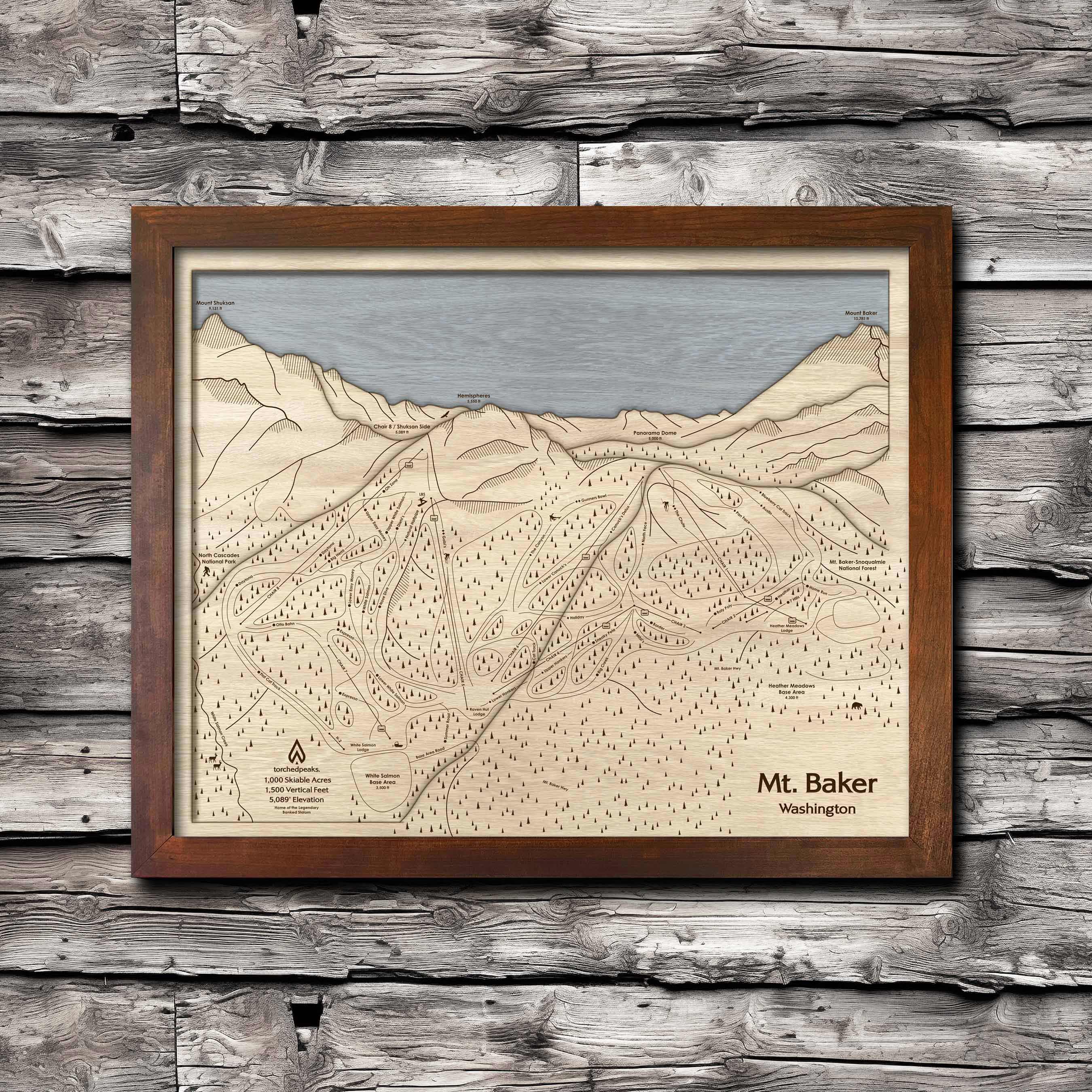 Mt Baker WA Ski Trail Map | 3D Wooden Ski Slope Art