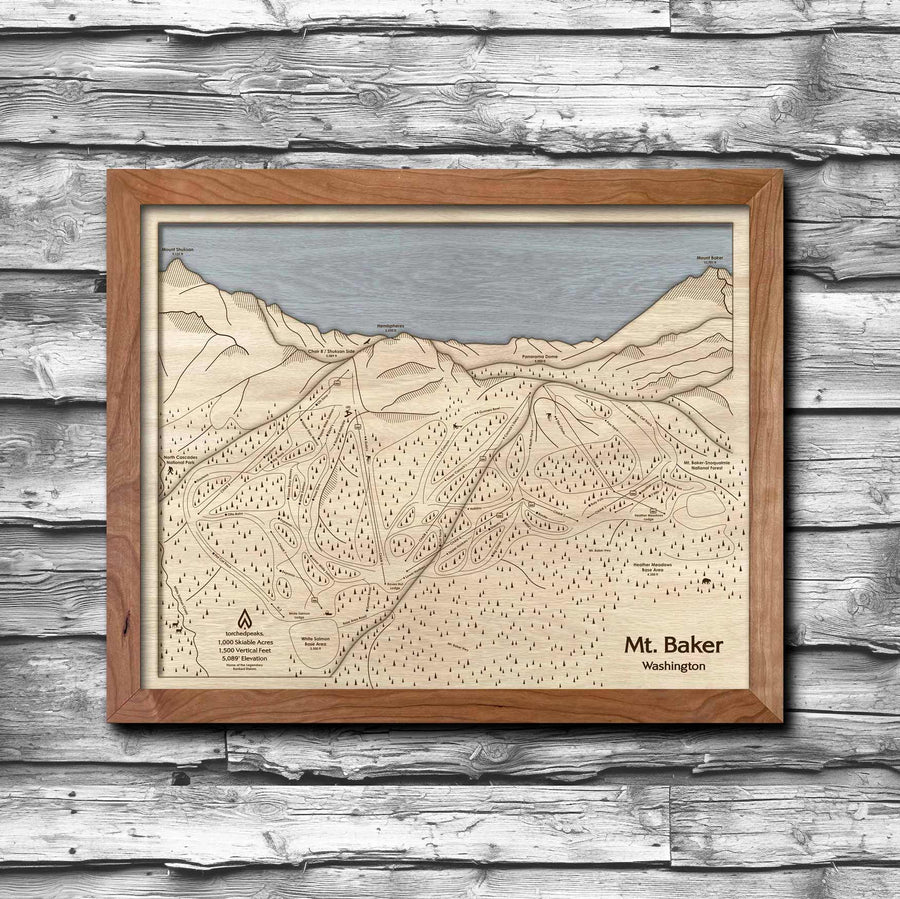 Mt Baker WA Ski Trail Map | 3D Wooden Ski Slope Art