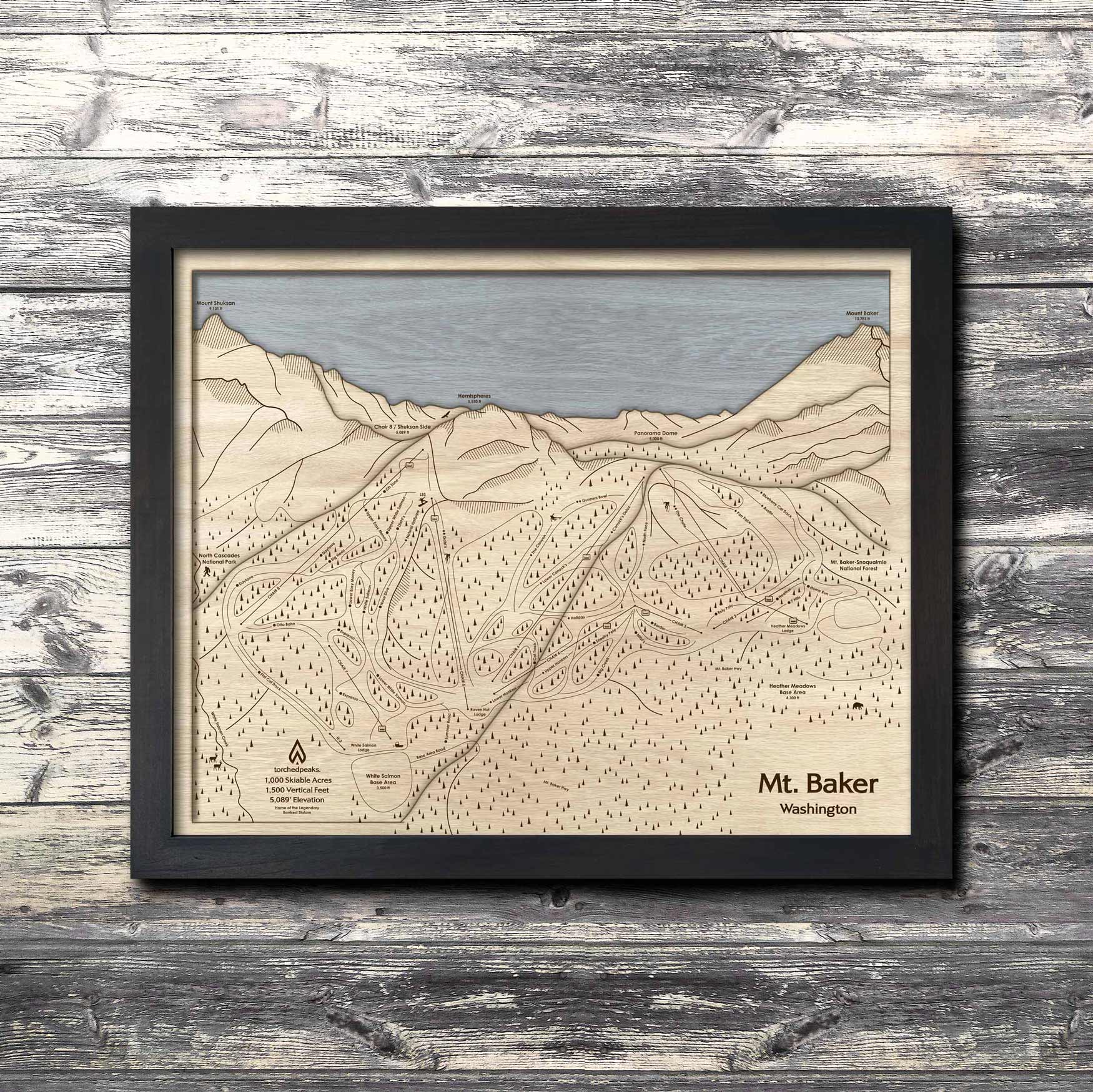 Mt Baker WA Ski Trail Map | 3D Wooden Ski Slope Art