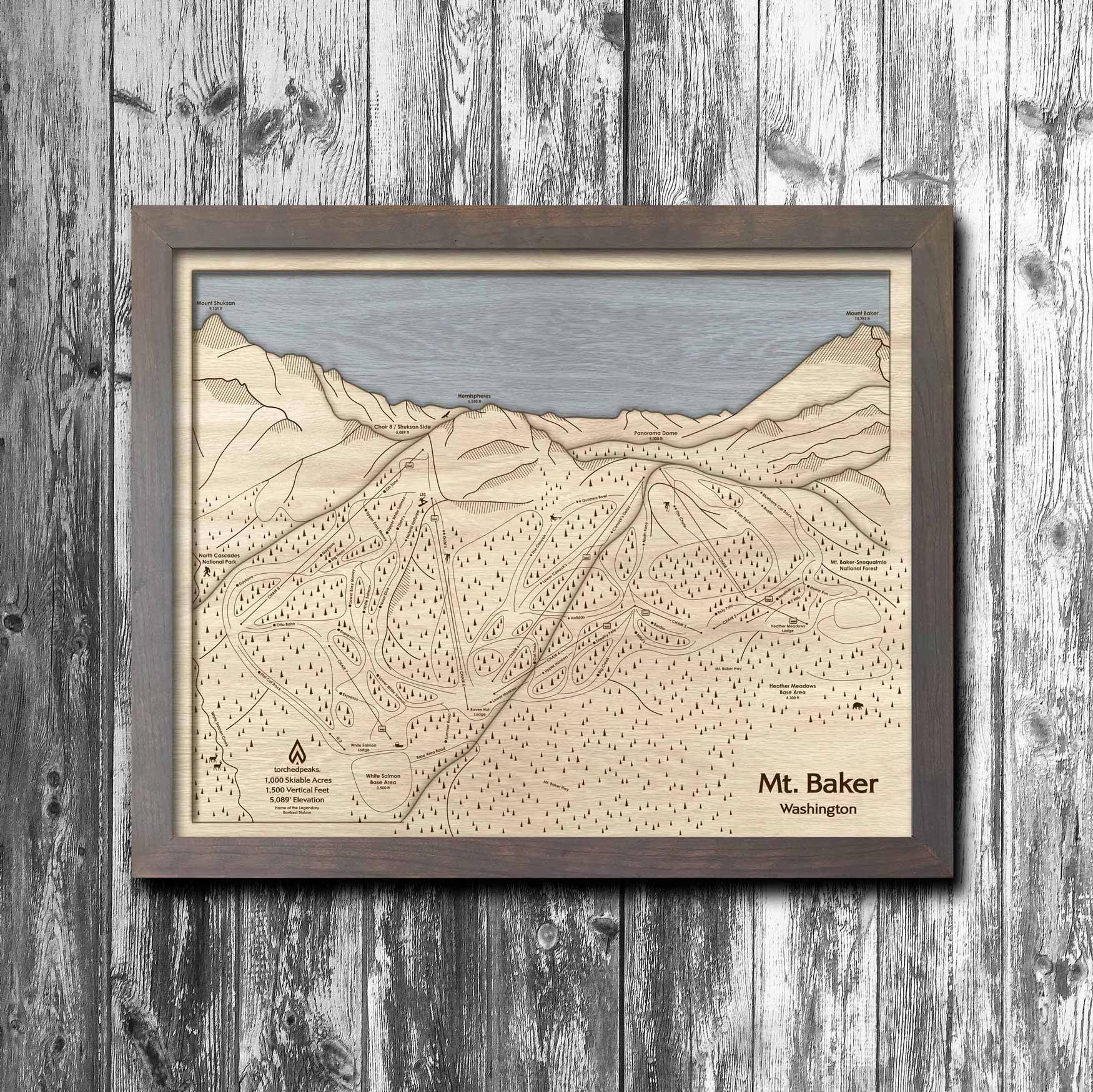 Mt Baker WA Ski Trail Map | 3D Wooden Ski Slope Art