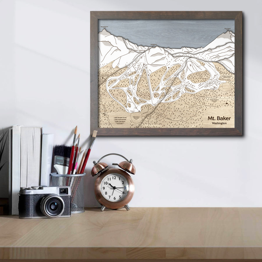 Mt. Baker Ski Area Trail Map | 3D Wood Mountain Art