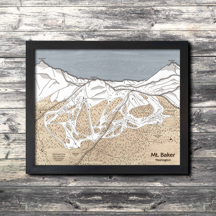 Mt. Baker Ski Area Trail Map | 3D Wood Mountain Art