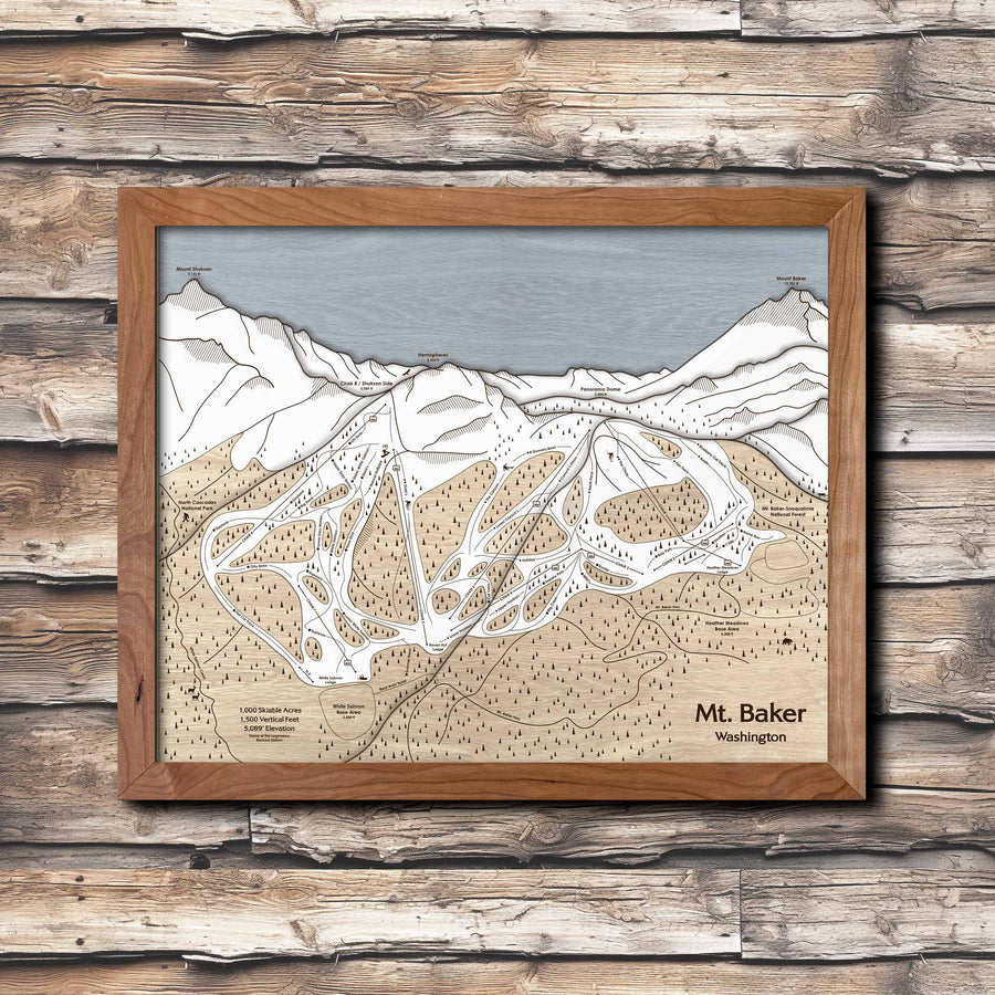 Mt. Baker Ski Area Trail Map | 3D Wood Mountain Art