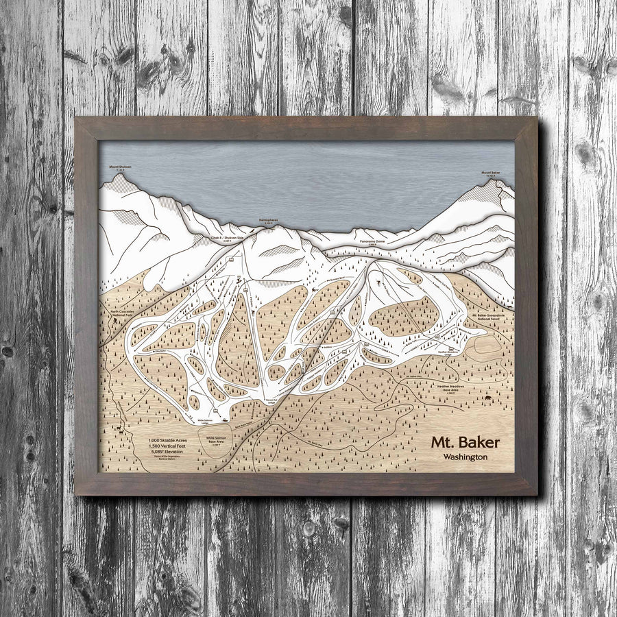 Mt. Baker Ski Area Trail Map | 3D Wood Mountain Art