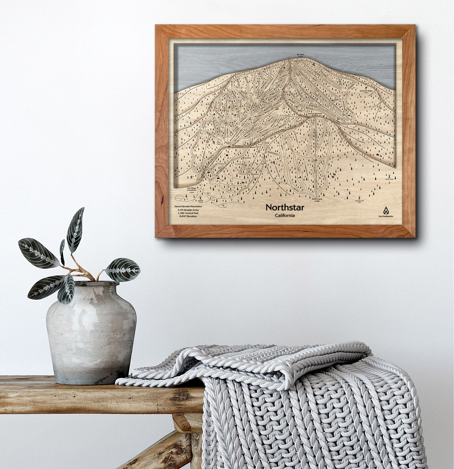 Northstar California Ski Trail Map | 3D Wood Mountain Decor, Skiing Sign, Cabin Decor, Northstar Bike Park, Lake Tahoe