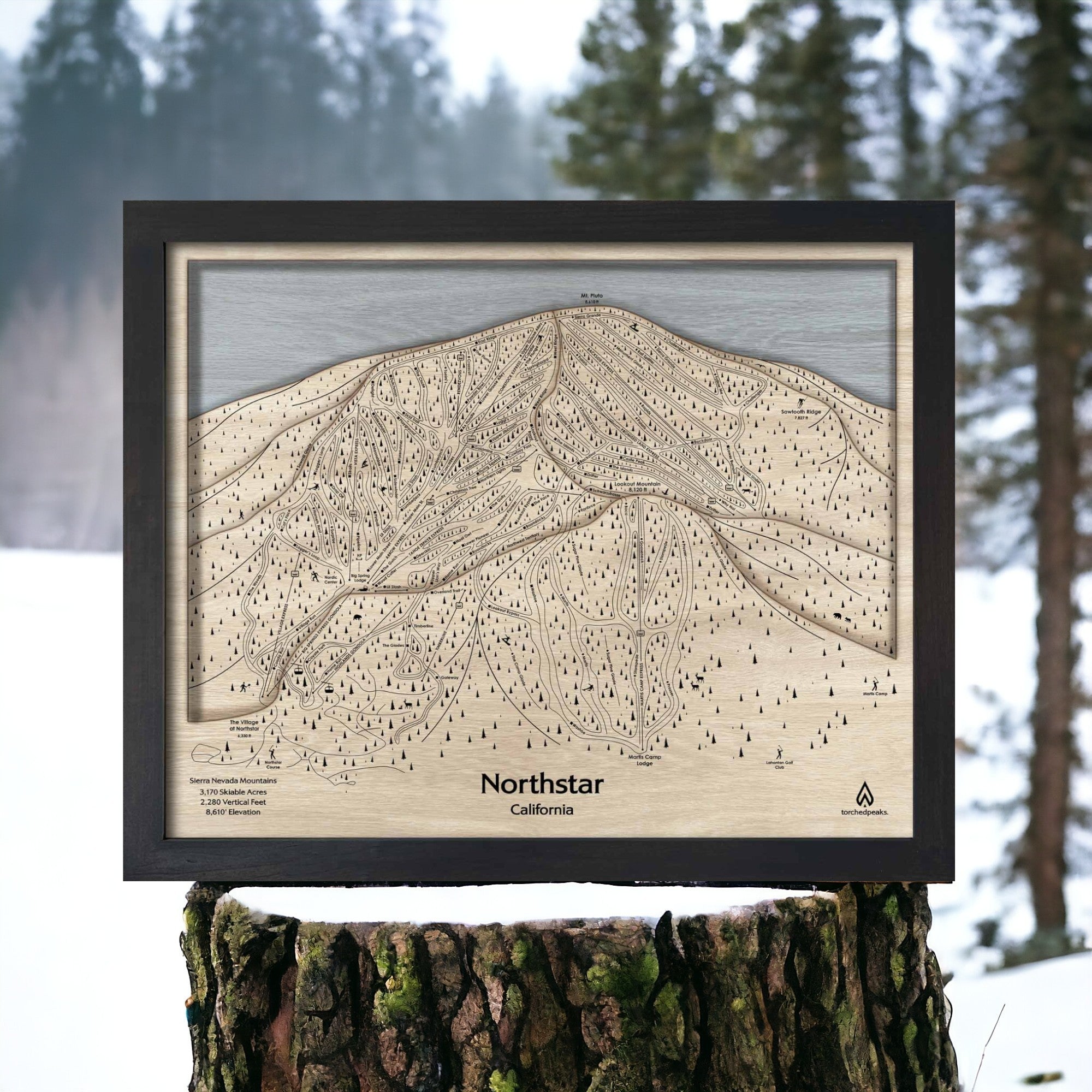 Gifts for Skiers - Northstar CA Wooden Trail Map