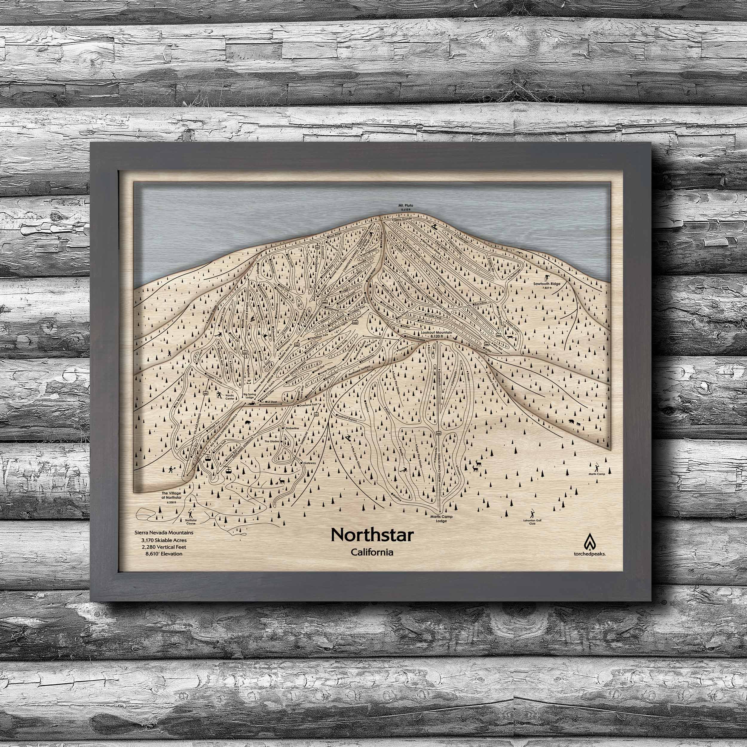 Northstar California Ski Trail Map | 3D Wood Mountain Decor, Skiing Sign, Wall Map