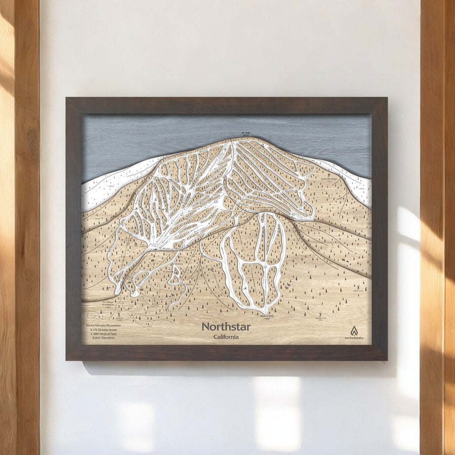 Northstar Ski Resort Map, Wooden Ski Trail Map