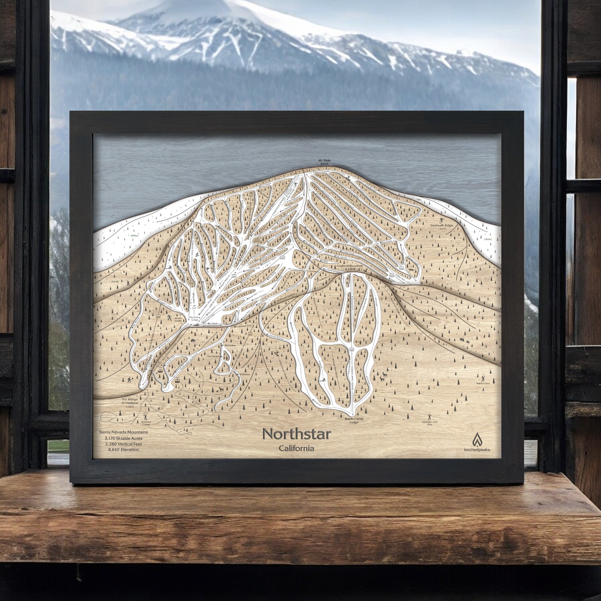 Northstar California Map, Wooden Ski Map, 3D Layered Wall Art, Skiing Gift, Designed by artist Shawn Orecchio