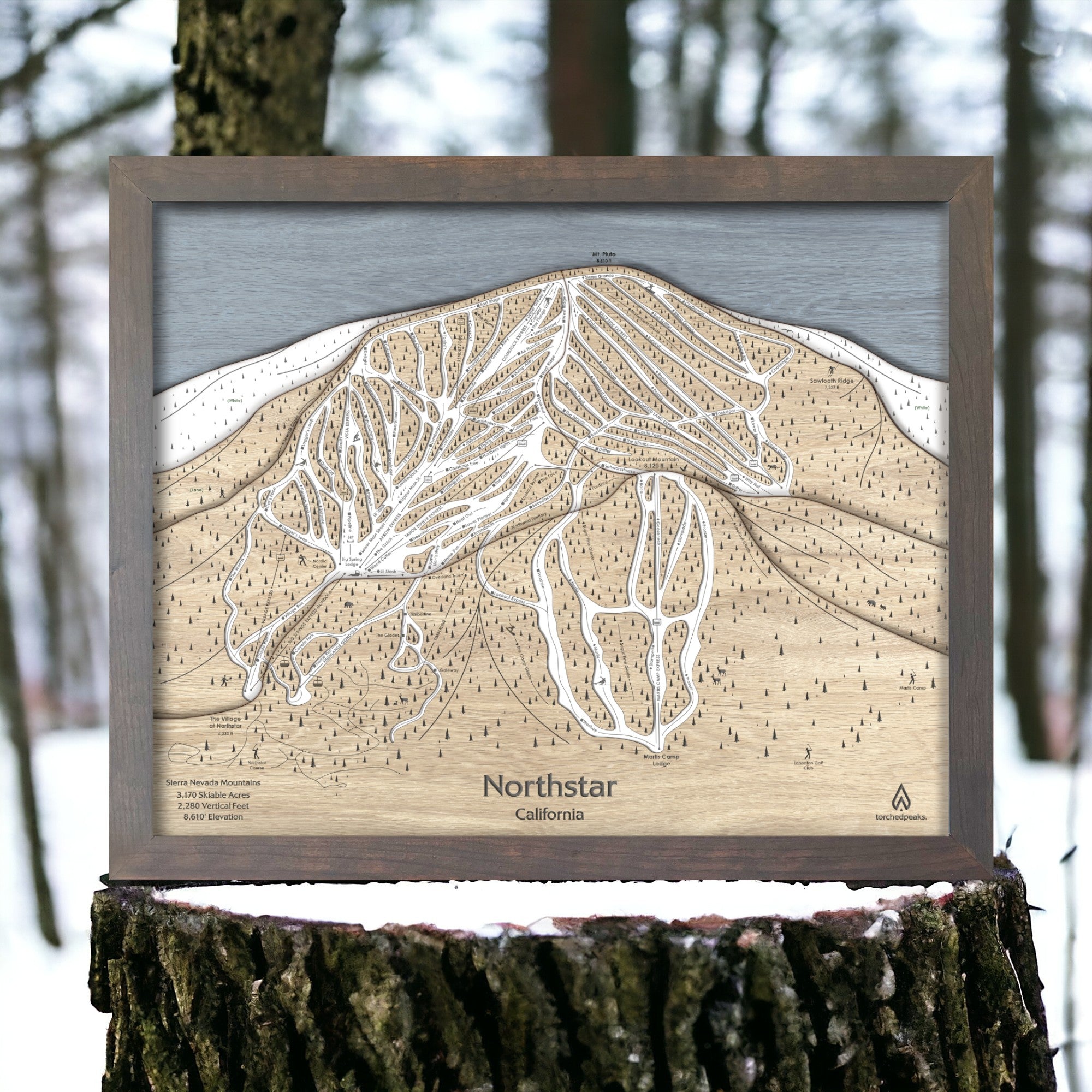 Northstar Wood Map, Laser-cut ski map, Unique Gifts for Skiers