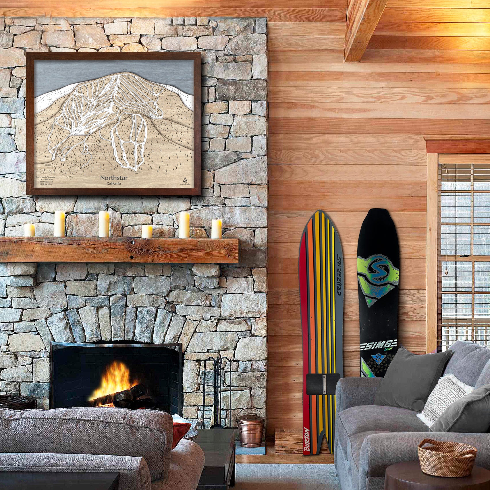 Northstar Ski Resort Map, Wooden Ski Decor, Gifts for Snowboarders