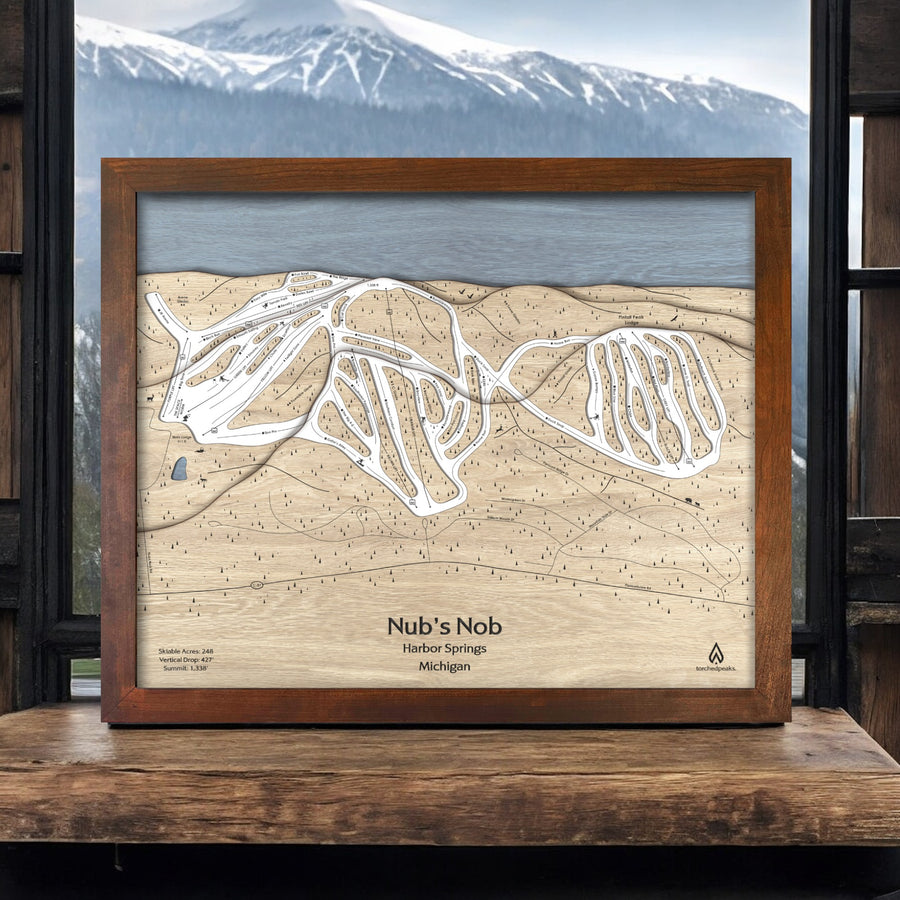 Nubs Nob Michigan, Ski Resort Map engraved in wood