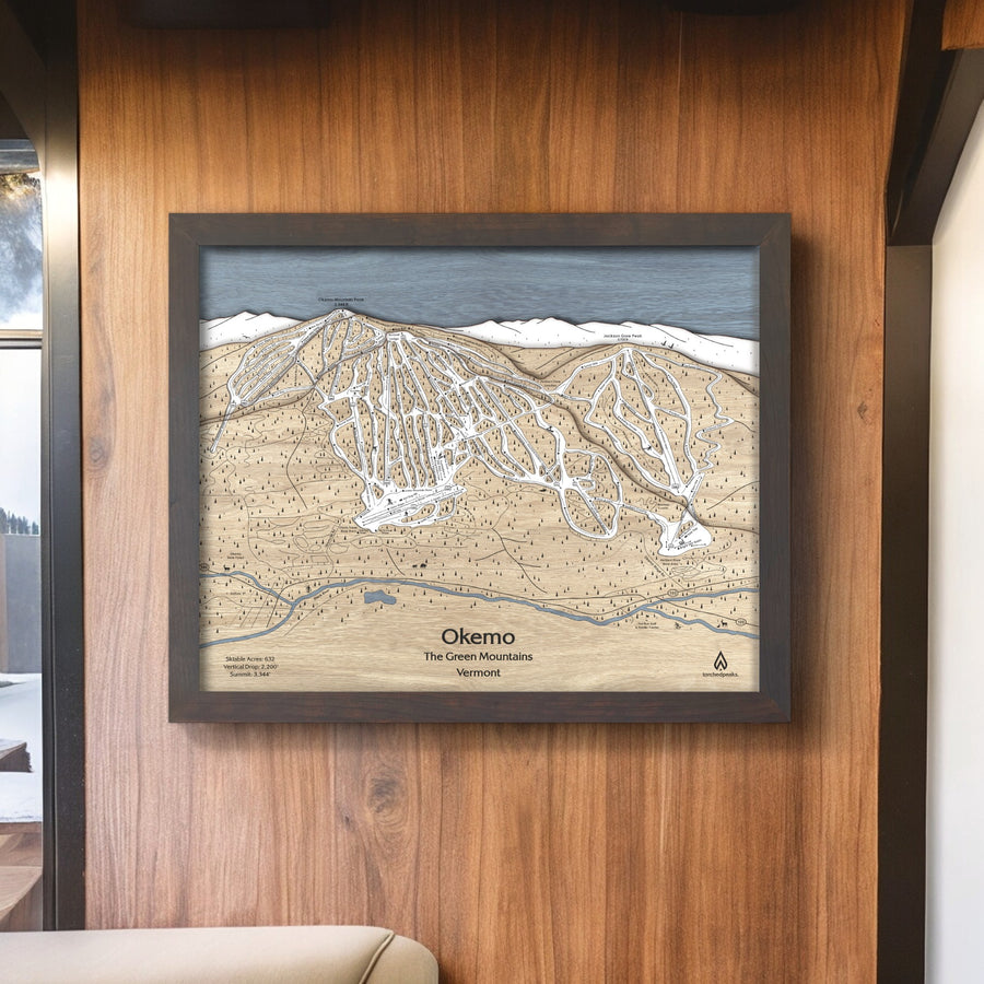 Okemo Mountain Ski Map, 3D Wood Ski Trail Map Art