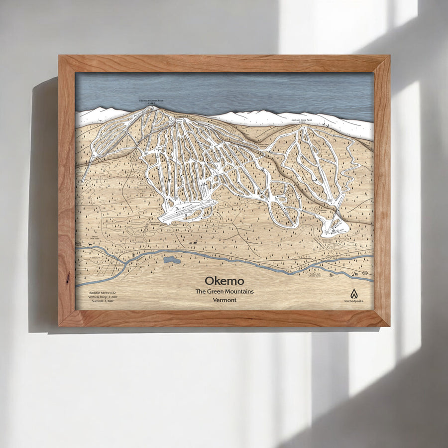 Okemo VT Ski Trail Map, Laser-engraved ski home decor