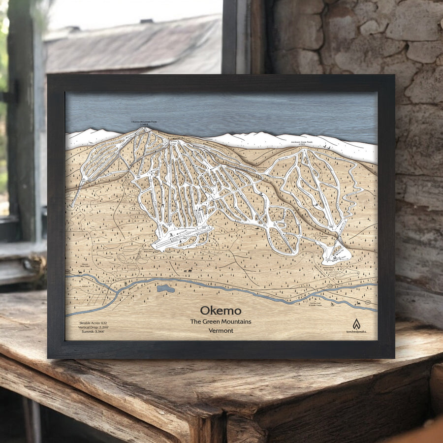 Okemo Ski Map engraved in wood, Ski Decor, Ski Art, Home Decor