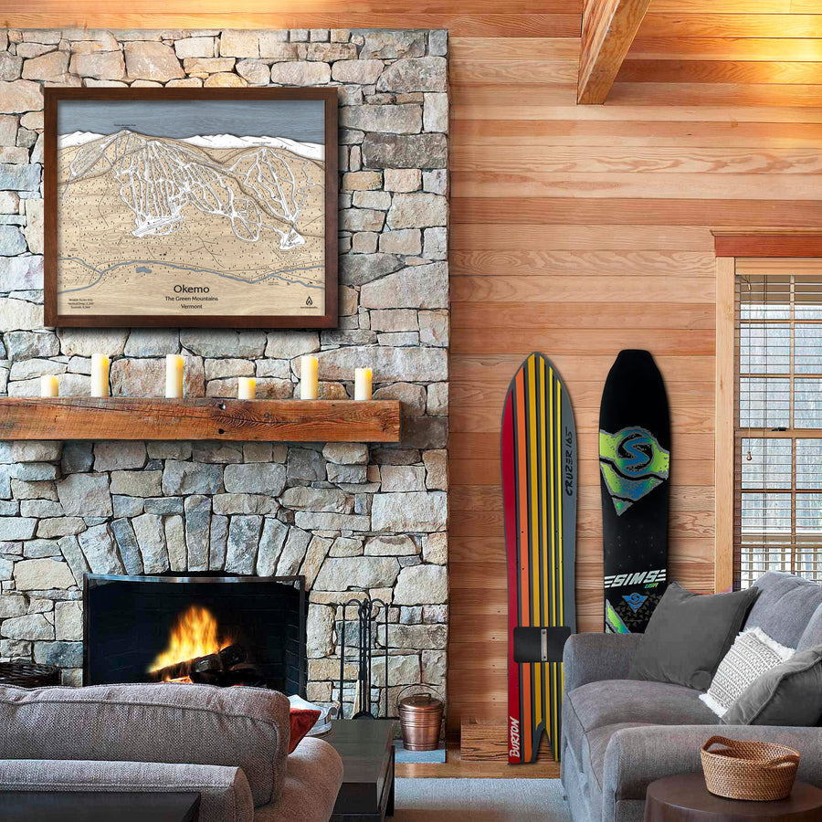 Okemo Vermont Wooden Ski Map, Oversized Framed Wall Art, Snowboarding Gift