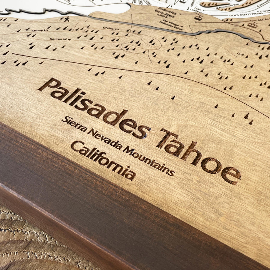 Palisades Tahoe Wood Ski Trail Map for your home or office decor. 