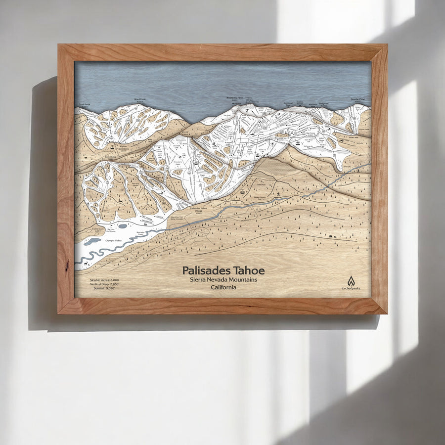 Palisades Tahoe Wooden Ski Map, Squaw Valley Ski Resort Map Art