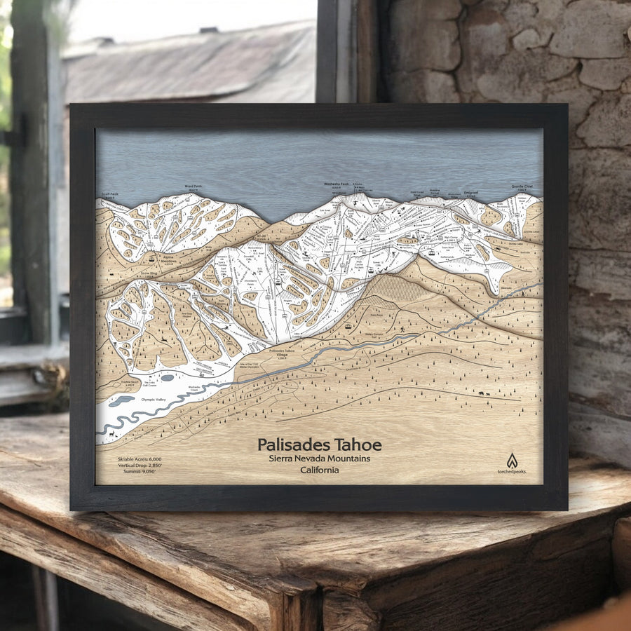 Palisades Tahoe Ski Resort Trail Map Laser Cut, Wooden Map