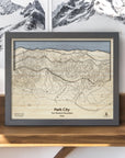 Park City 3D Wood Ski Trail Map designed by Artist Shawn Orecchio, former pro snowboarder