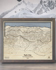 Park City Wooden Map, 3D Layered Mountain Art, Torched Peaks, Slopes Mountain Art