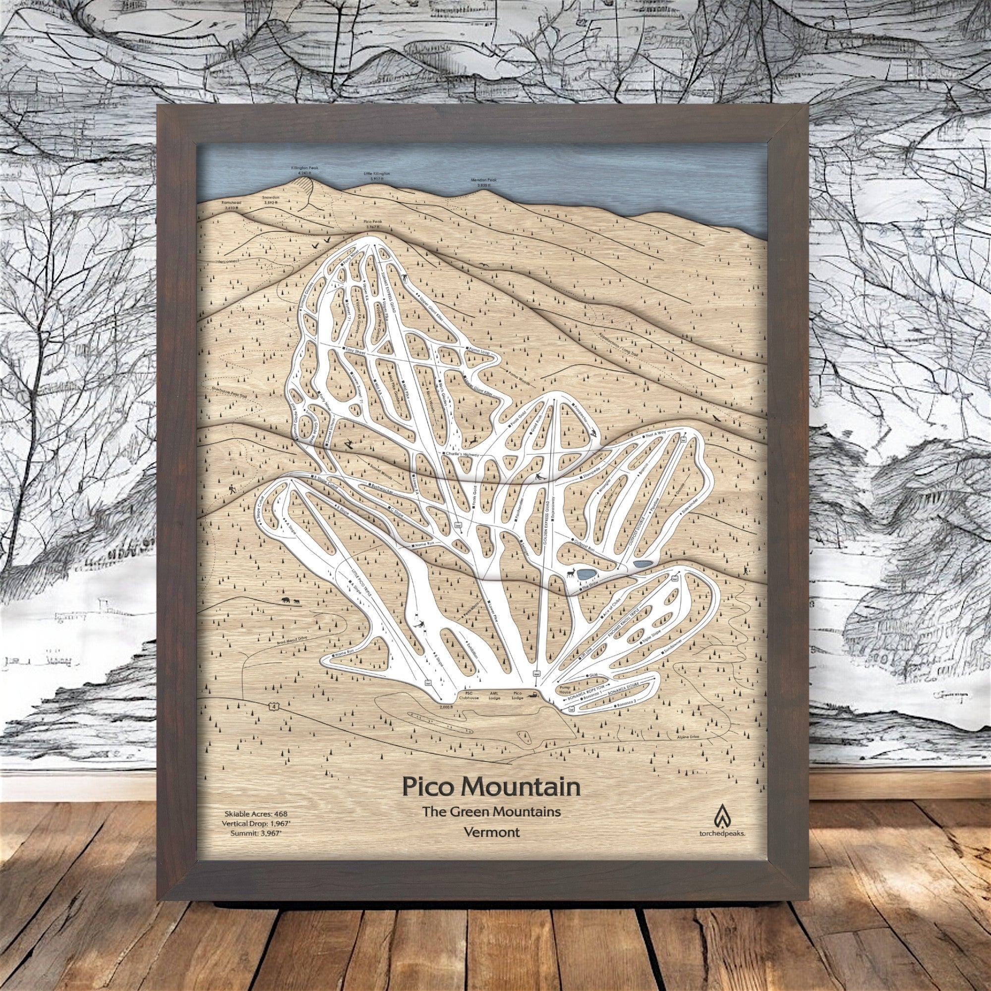 Pico Vermont Ski Resort Map Wall Art