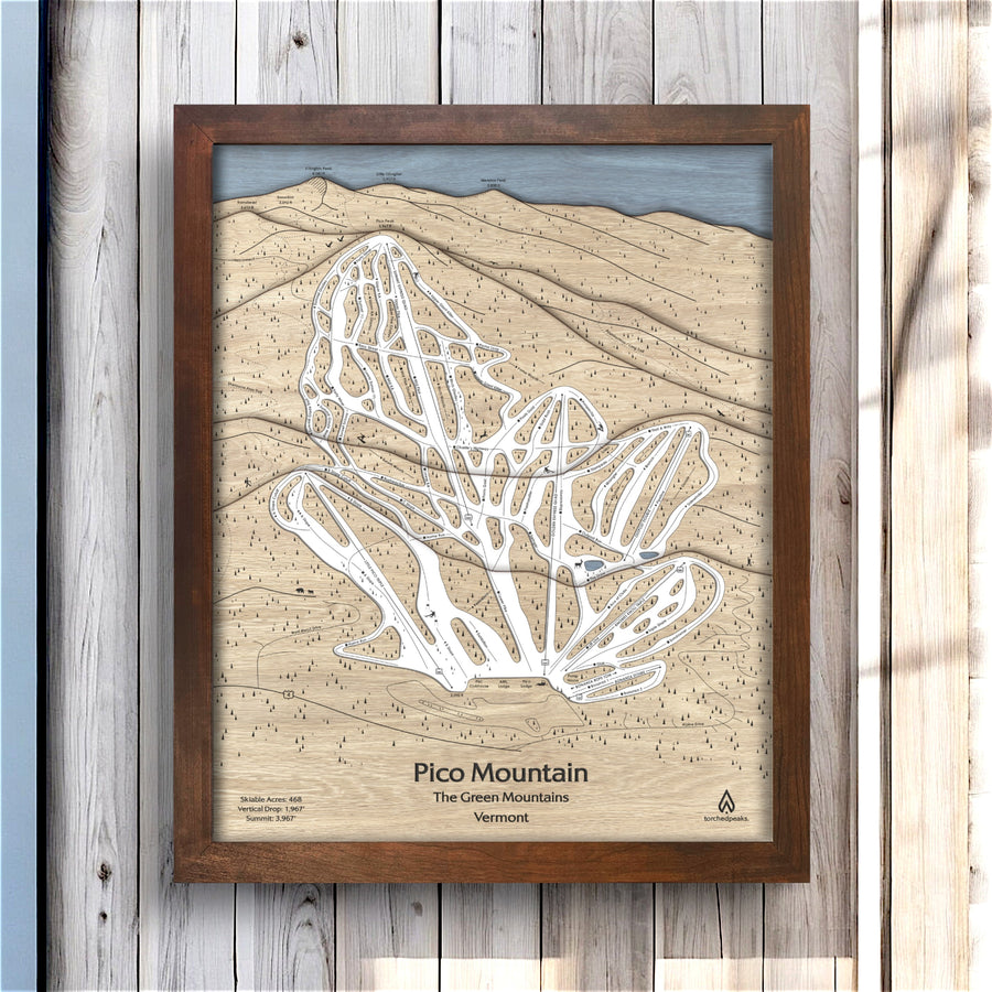 Pico Mountain at Killington, Ski Map, Wood carved map, Ski Decor