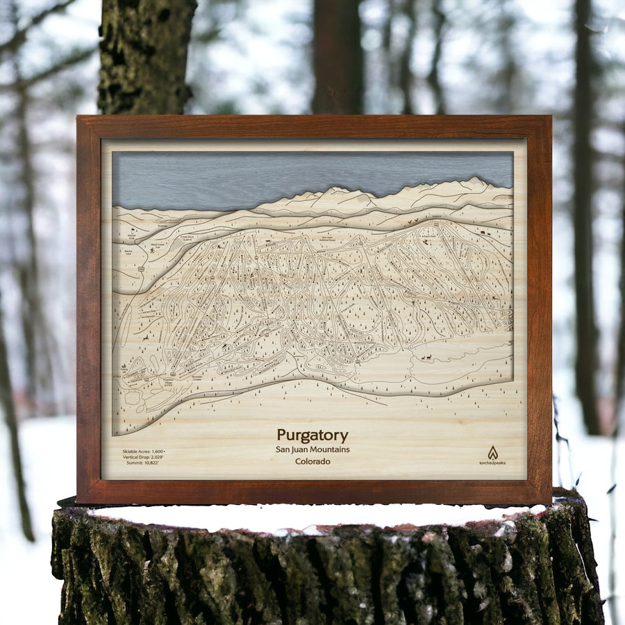 3D Wood Map of Purgatory Ski Resort, Colorado, Ski Cabin Decor